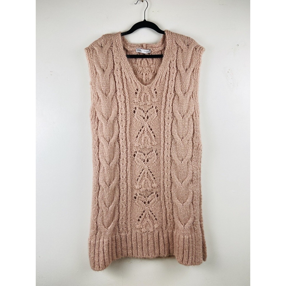 Zara Chunky Braided Sweater Dress Vest Women-Small Alpaca Blend Slit Sides‎ Boho